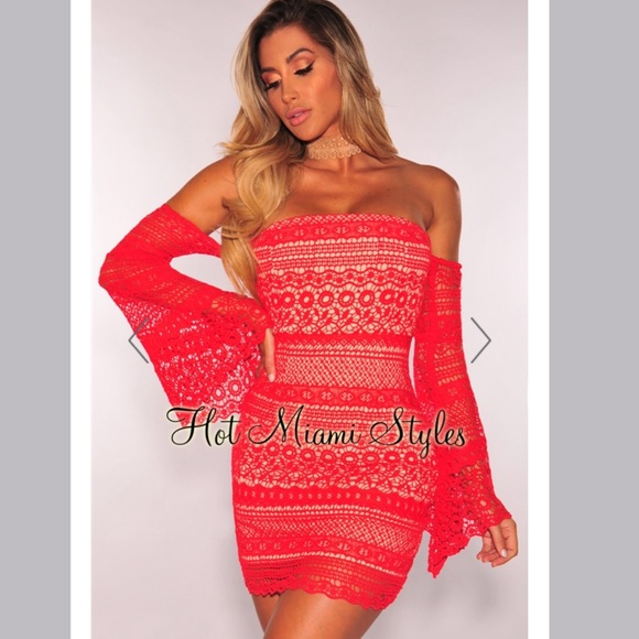 Crochet Off Shoulder Dress - Picture 1 of 6